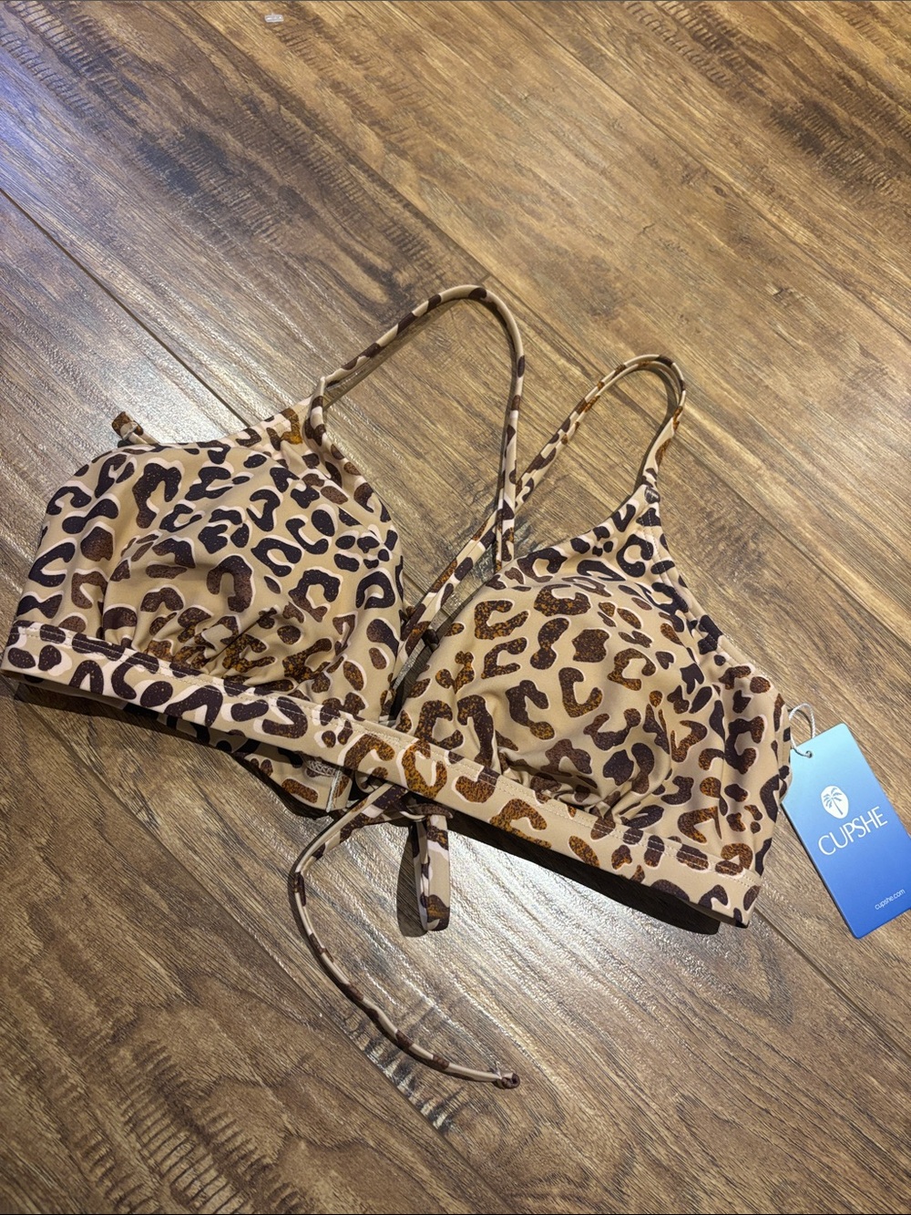 Cupshe Beige and Brown Leopard Tie back bikini top